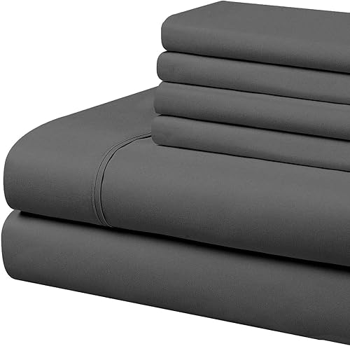 Home Basics - Juego de sábanas de microfibra cepillada ultra suave de 6 piezas de 2.34 ozm, hipoalergénico, tamaño California King, color gris