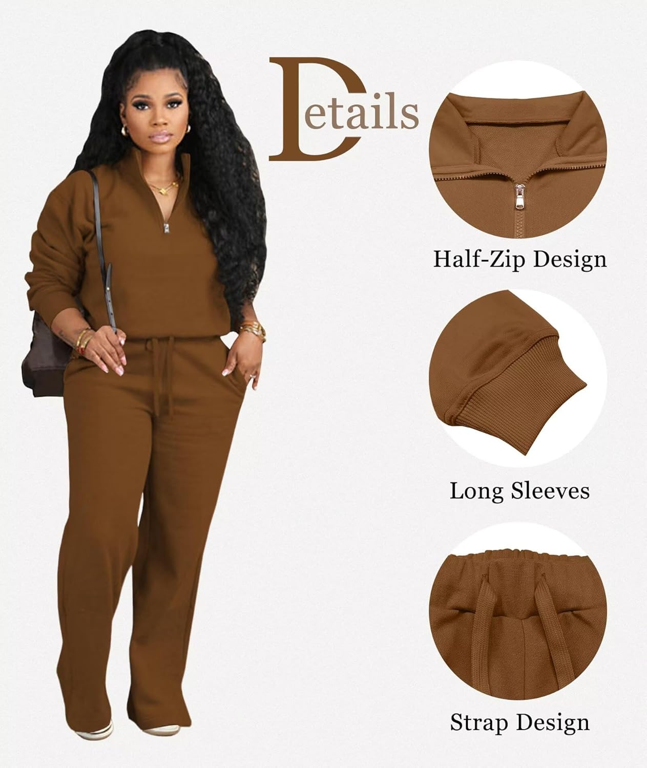 Adogirl Womens 2 Piece Outfits Lounge Sets Fall Half Zip Sweatshirt and Jogger Pants With Pockets Matching Set Tracksuit - Image 5