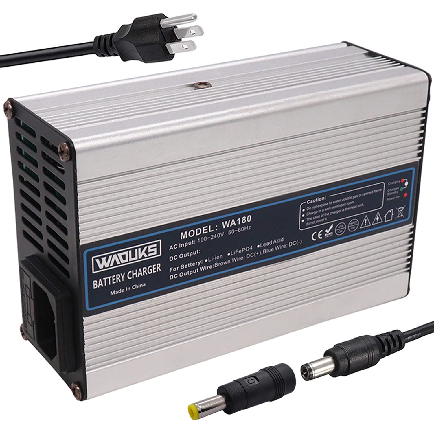 WAOUKS 42V 3A Lithium Battery Charger with DC 5.5 x 2.1mm/5.5 x 2.5mm Usd for 10S 36V 37V Li-ion Battery Fast Charger