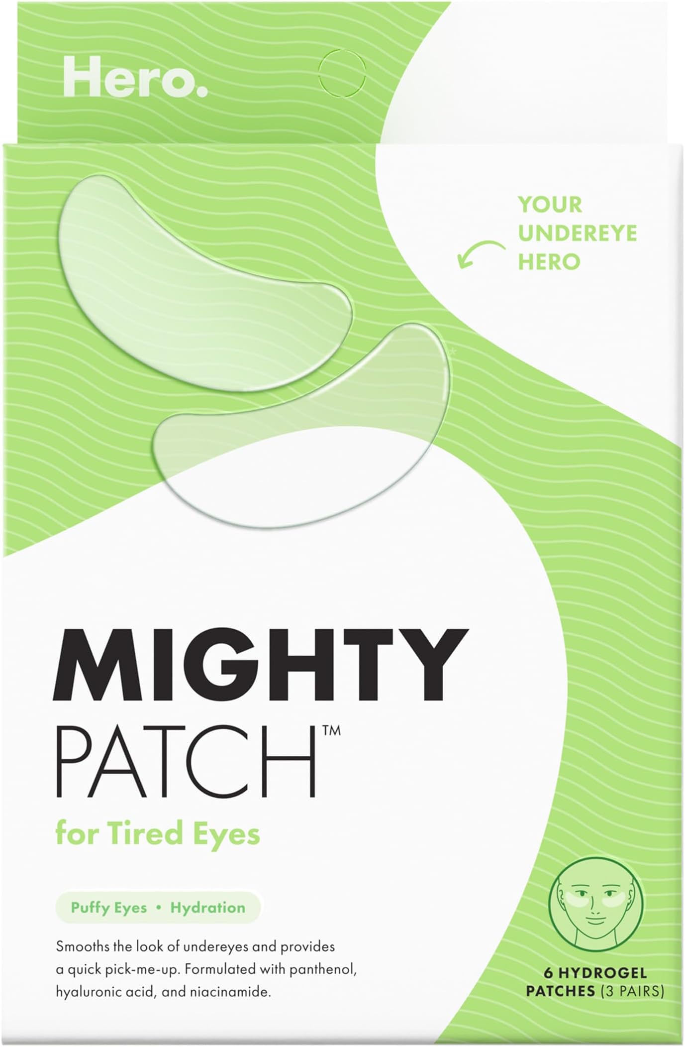 Hero Cosmetics Mighty Patch™ for Tired Eyes Patches - Soothing Hydrogel Patches - Awakens and Visibly De-puffs Undereyes with Multiple Applications (6 Count)