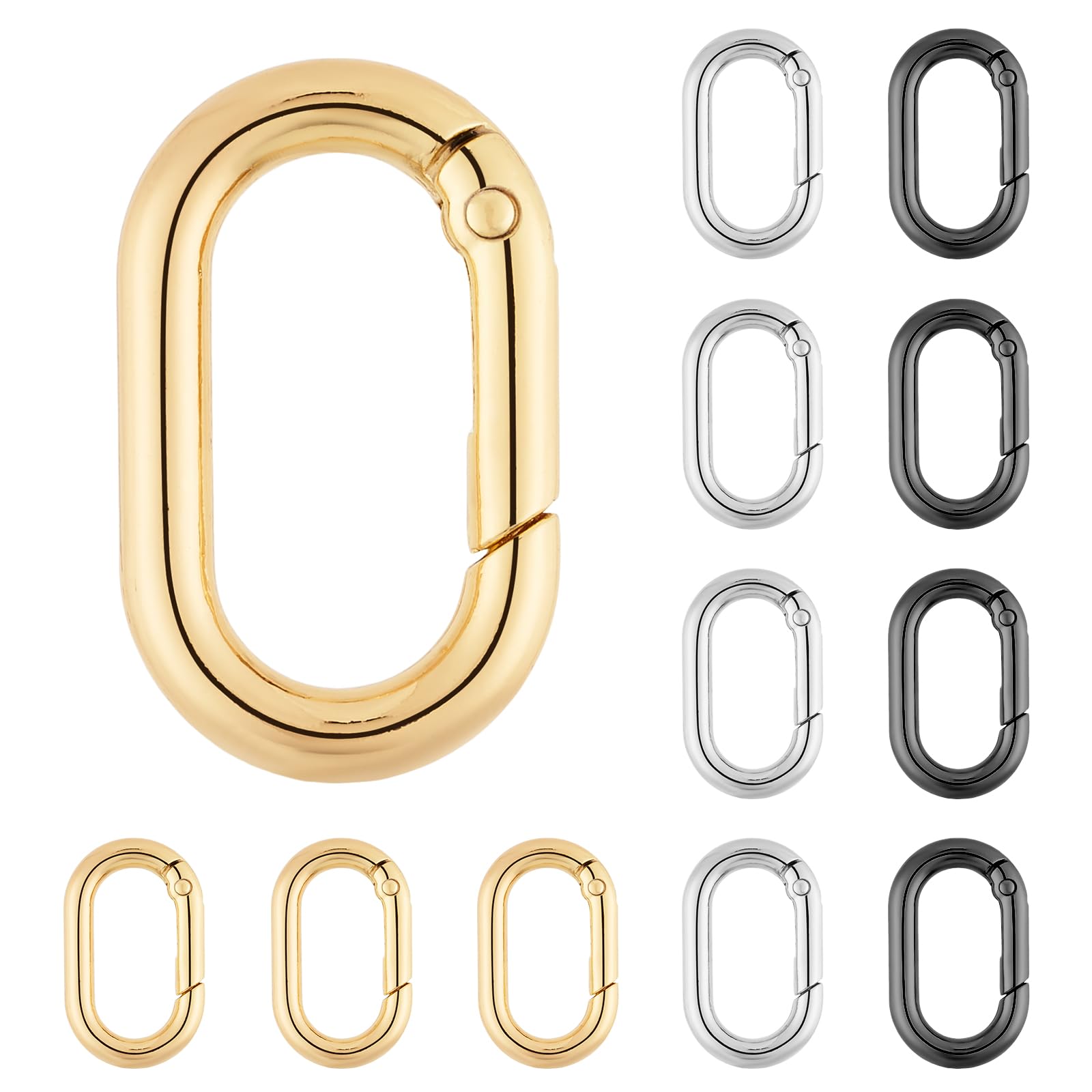QIUTIMIY Lot de 12 Petits mousquetons à Ressort en métal Ovale pour Porte-Monnaie, Porte-clés, Escalade, randonnée, Portefeuille