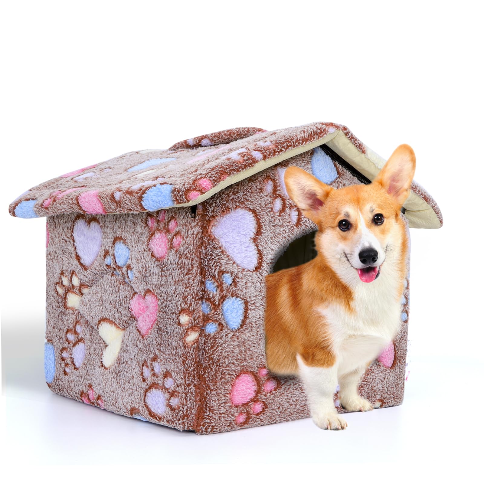 Nobleza Casa para Perro pequeños, Cama para Gato con colchón extraíble, Plegable Casa para Gatos, Perros Conejos, 53x50x43cm L, Marrón