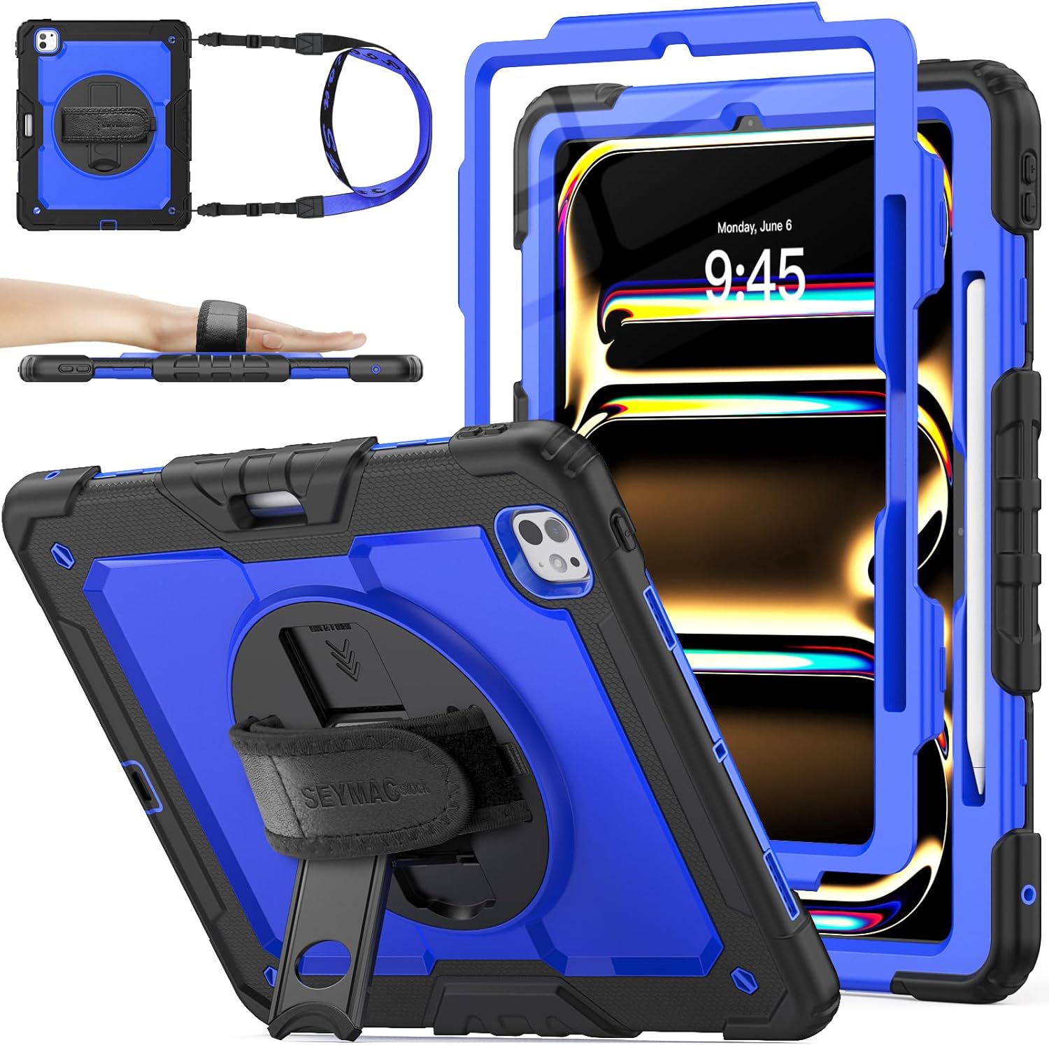Shockproof Case For Apple IPad Pro 13 M4 2024, Build In Pencil Holder Rotating Stand Shoulder Strap Bumper Shockproof Rugged Kids Friendly Case Cover Ipad Pr - View #10