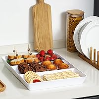 Vista 7 de Paquete de 4 bandejas blancas grandes de 16 x 11 pulgadas, 3 secciones, platos de plástico reutilizables para alimentos de fiesta, galletas