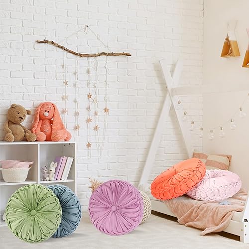 Miniatura 2 de Yerliker 6 cojines de suelo redondos de terciopelo de 15 pulgadas, cojines flexibles de colores, almohadas alternativas para sofá, silla, sala de