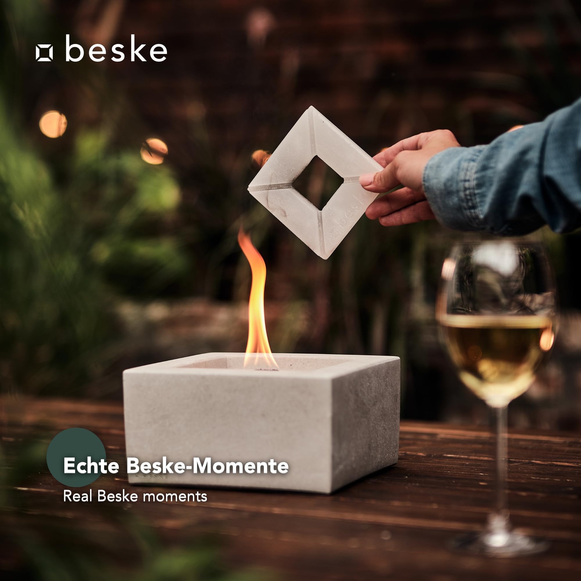 Das Original der Beske-Manufaktur | Modell 'Kula' | 20 x 20 x 11 cm mit Dauerdocht | Wiederbefüllbare Fackel | Unendliche Brenndauer | Recycling von Kerzenwachs