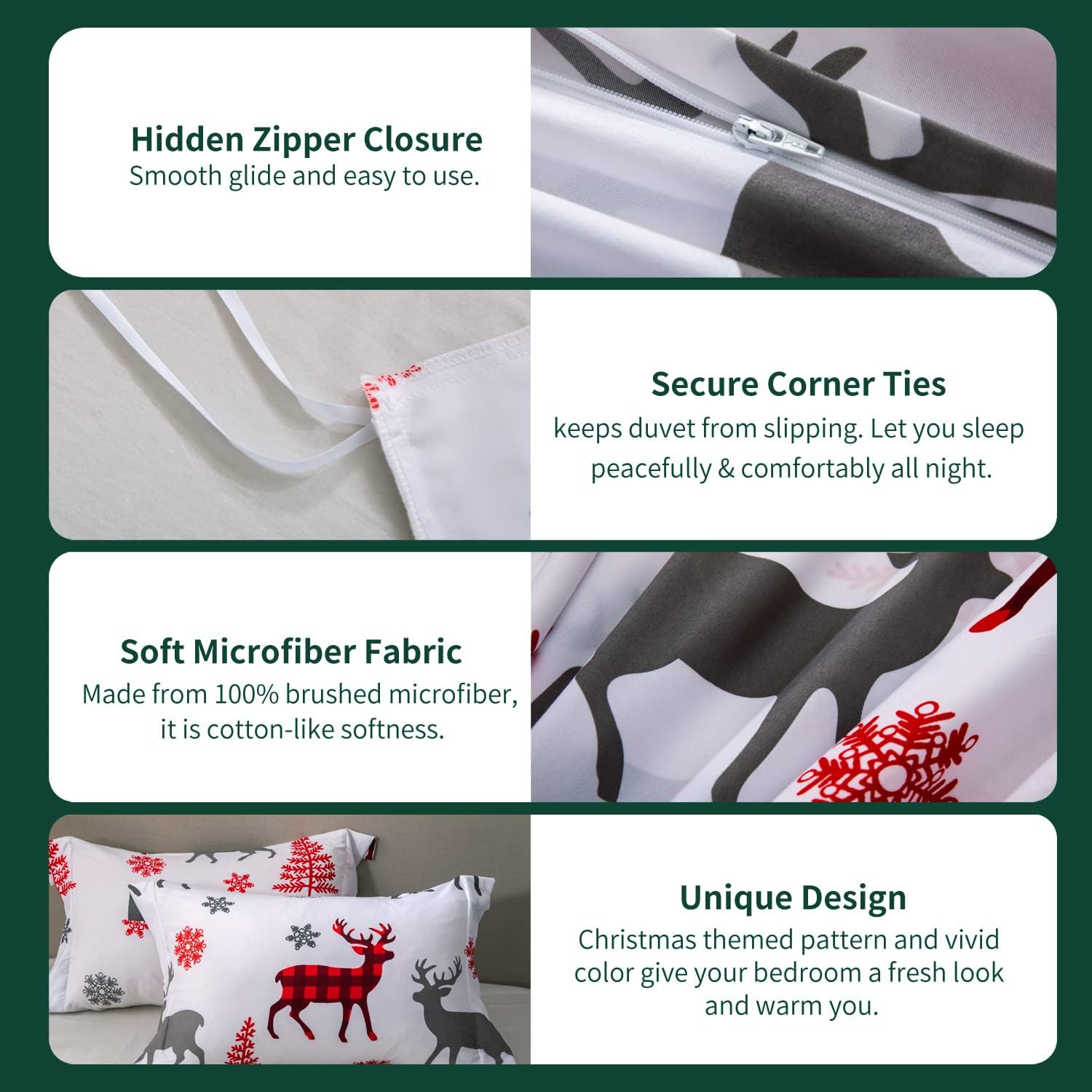 MILDLY Christmas Duvet Cover Set - 100% Brushed Microfiber Snowflake Printed Winter Theme Comforter Cover Set