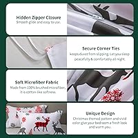 Vista 6 de MILDLY - Juego de funda de edredón de Navidad, tamaño King, microfibra suave, diseño de reno, copo de nieve, para regalos de Navidad