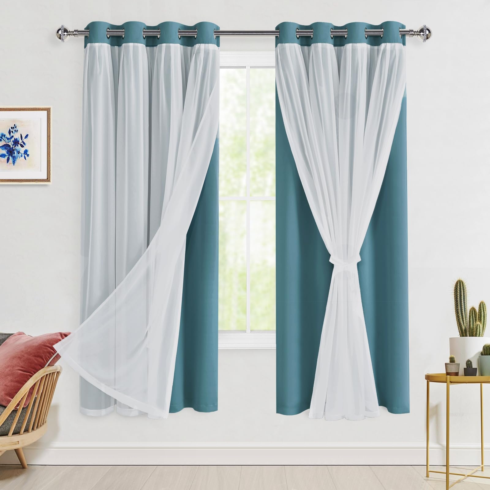 Rideaux occultants double couche avec isolation thermique contre le froid et vis-à-vis
