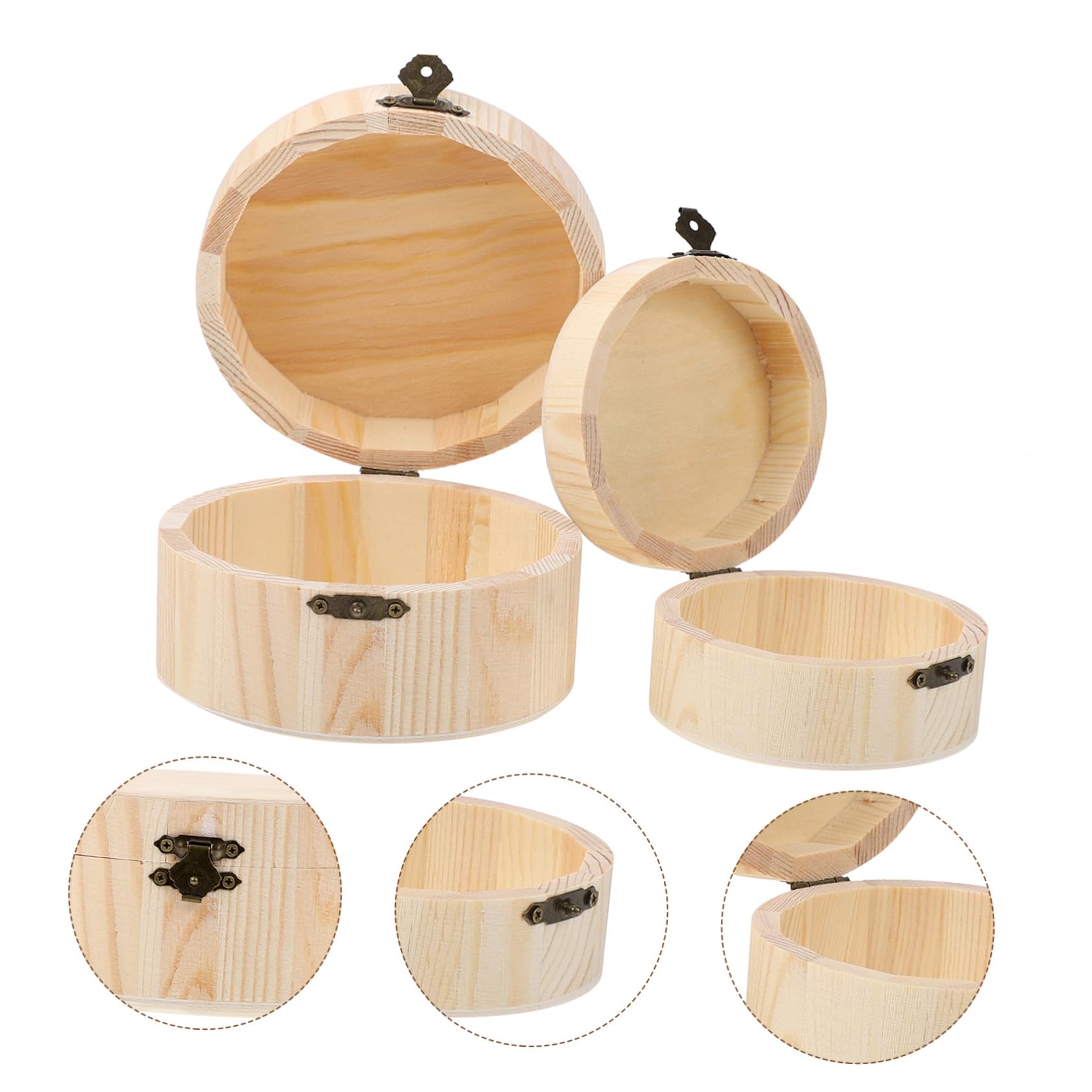 Scatola Portaoggetti in Legno Rotonda Beige, 2 Pezzi per Ragazzo Ragazza