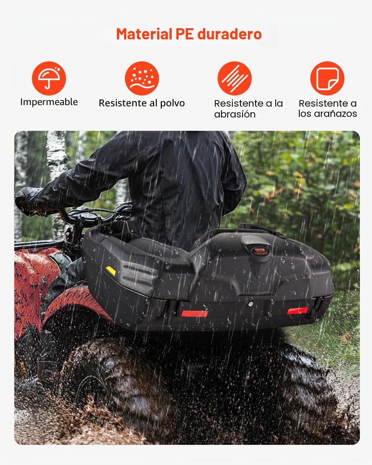 VEVOR Caja de Almacenamiento Trasera y Tumbona para ATV, 95 L, con Asiento y Respaldo, con Cerradura y LLDPE Impermeable, Compatible con Vehículos ATV, UTV y Can-Am, 1080 x 630 x 430 mm, Negro