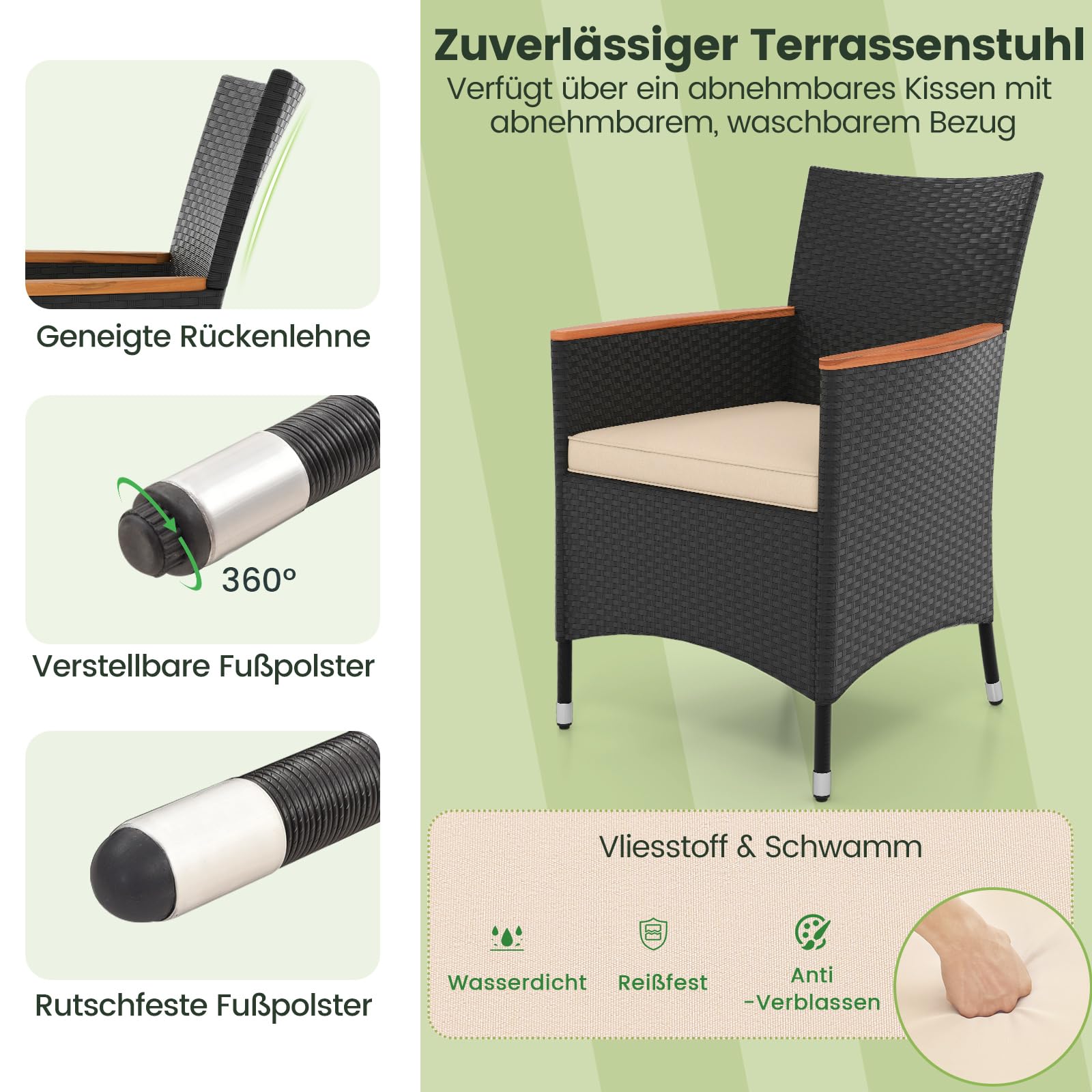 COSTWAY 9 TLG. Rattan Gartenmöbel Set, Sitzgruppe für 8 Personen, Gartentisch mit Tischplatte aus Akazienholz, 8 Stühle & Kissen, Terrassenmöbel Set, Gartengarnitur, Sitzgarnitur, Essgruppe