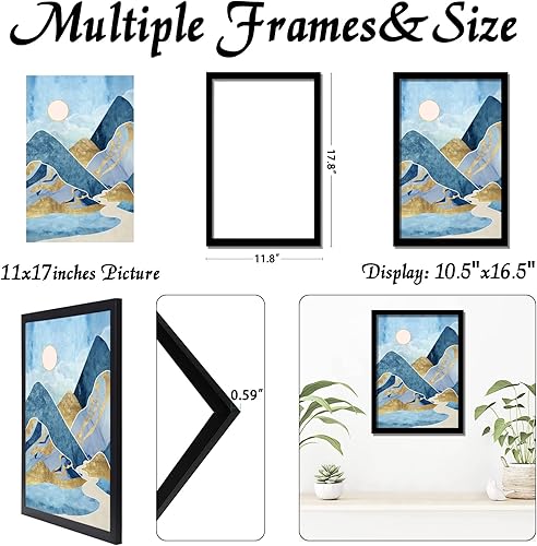 Miniatura 3 de Marco de fotos negro, marco de fotos de 11 x 17 pulgadas para póster de fotos, lienzo, certificado, exhibición de documentos, horizontal o