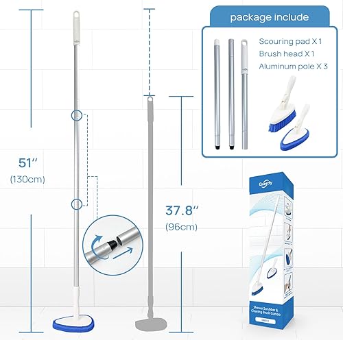 Miniatura 6 de Qaestfy Cepillo de limpieza para ducha, cepillo de limpieza de azulejos para bañera con mango largo ajustable de 51 pulgadas, cepillo para baño,