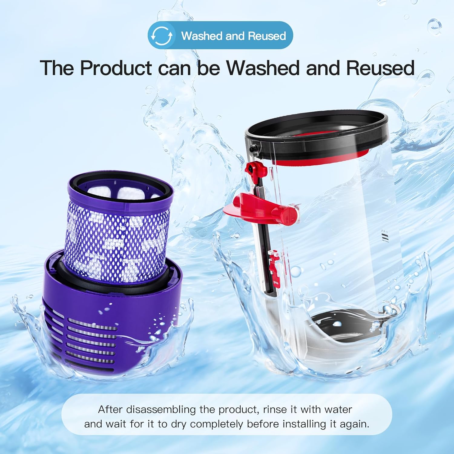 QINAN Upgraded Canister Replacement Parts Compatible With Dyson Cyclone V10 Animal,V10 Total Clean,V10 Absolute,V10 Animal,SV12 Vacuum Dust Bucket HEPA Filter attachments 969509-01, Blue/Grey image 5 of 7 B0D2KX859C