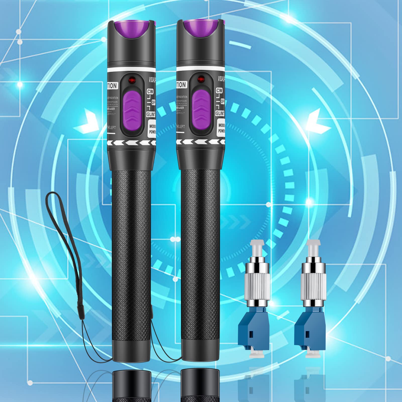 FYBOPTWU - 2pc 30km Visual Fault Locator VFL Fiber Tester Visual Fault Locator Fiber Optic Cable Tester with 2pcs Singlemode 9/125um FC Male to LC Female Adapter, Purple Switch