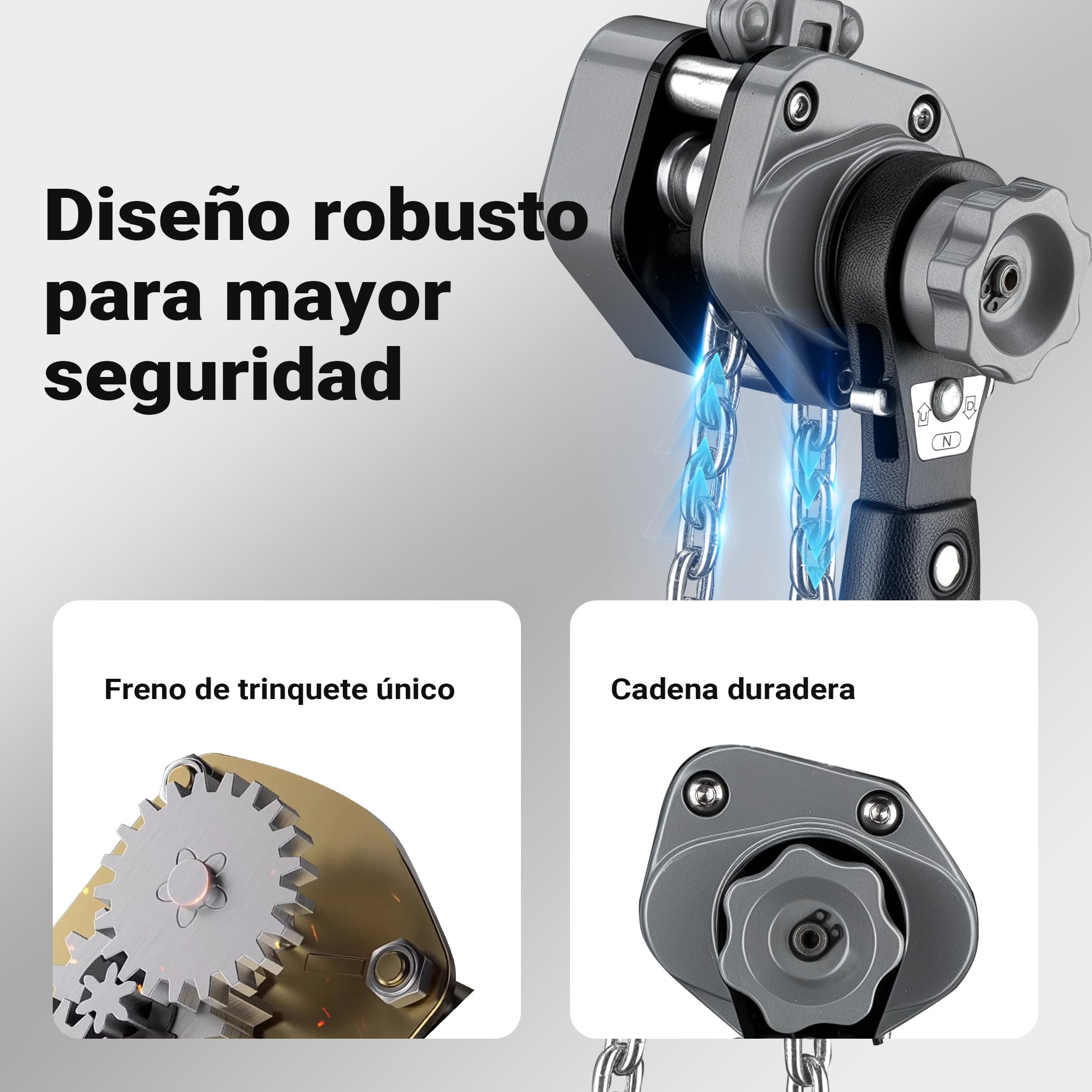 Wiltec Mini polipasto de palanca 250 kg con cadena G100 y carcasa de aluminio cabrestante manual de 1,5 m de elevación sistema de freno y engranaje reductor para mayor seguridad y facilidad de uso