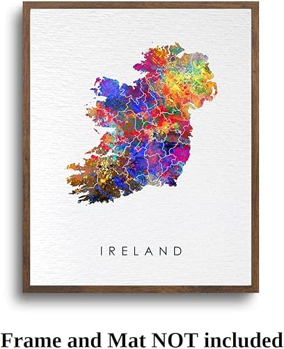 Miniatura 5 de Dignovel Studios Impresión artística de acuarela de Irlanda sin marco, 8 x 10, mapa, patria, país, Europa, ilustraciones artísticas, impresión de