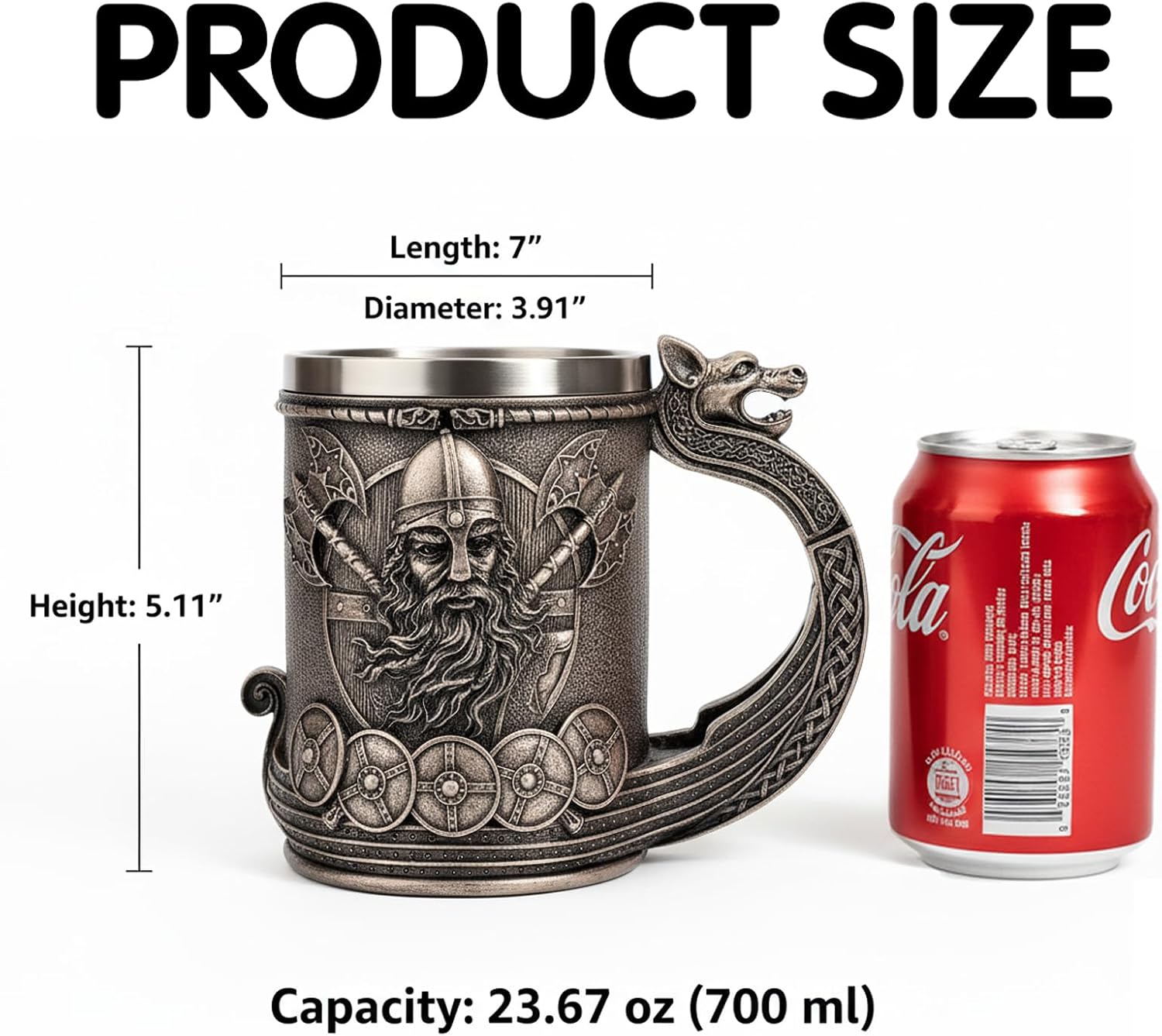 Viking Beer Mugs, Stainless Steel Wine and Coffee Cups, Creative Gift Cups, Suitable for Hot and Cold Drinks, Creative Gift Goodies