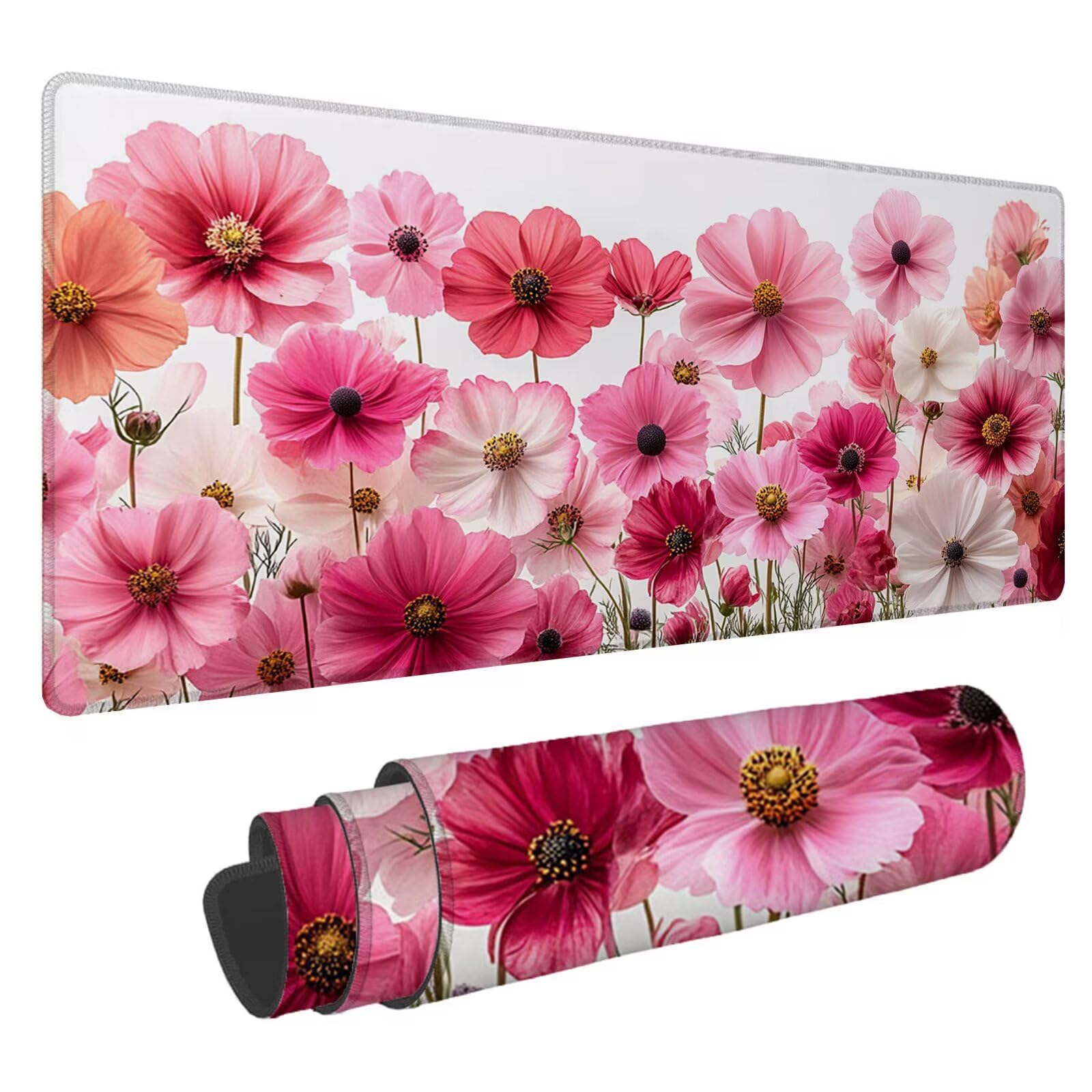 Czerwona podkładka pod mysz XXL kwiaty 1500 x 800 x 4 mm podkładka pod mysz dla graczy, podkładka pod mysz do laptopa, podkładka pod mysz i podkładka pod mysz antypoślizgowa gumowa podkładka pod mysz,