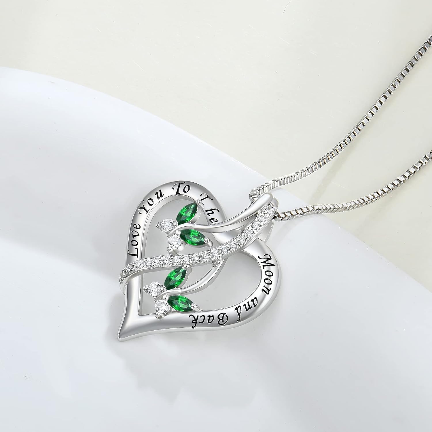 Heart Butterfly Necklace for Women 925 Sterling Silver Love You to The Moon and Back Pendant Necklace Birthstone Jewelry Gift for Her