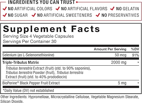 Miniatura 5 de FORCE FACTOR Tribulus Terrestris Max para hombres, refuerzo de testosterona y suplemento de vitalidad masculina, para absorción superior, 2000 mg,
