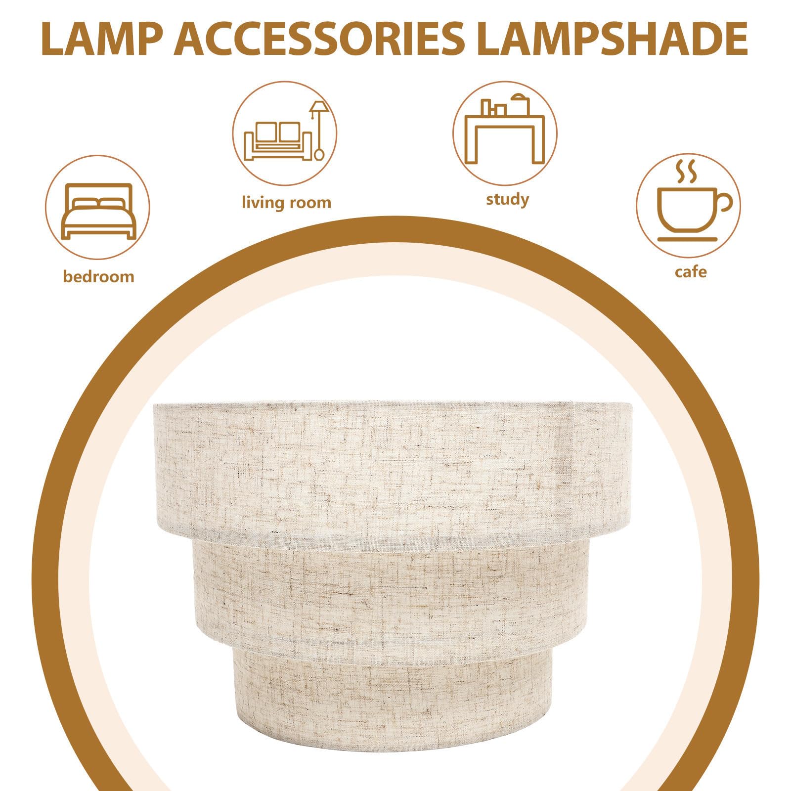 Abat-jour Rond en Lin Beige à 3 Niveaux pour Lampe de Sol Suspendre, Design Moderne et Vintage, Protection des Yeux et Haute Performance