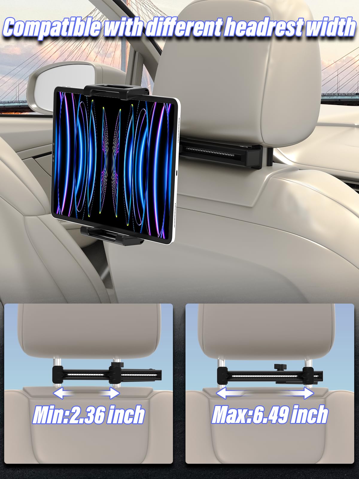 Tablet Halterung Auto Kopfstütze [Bis zu 15,6"], Ausziehbar KFZ Tablet Halter Kopfstütze, Tablethalterungen Auto für 6-15,6 Zoll Handy & Tablet, iPad Pro/Air/Mini, Galaxy, iPhone