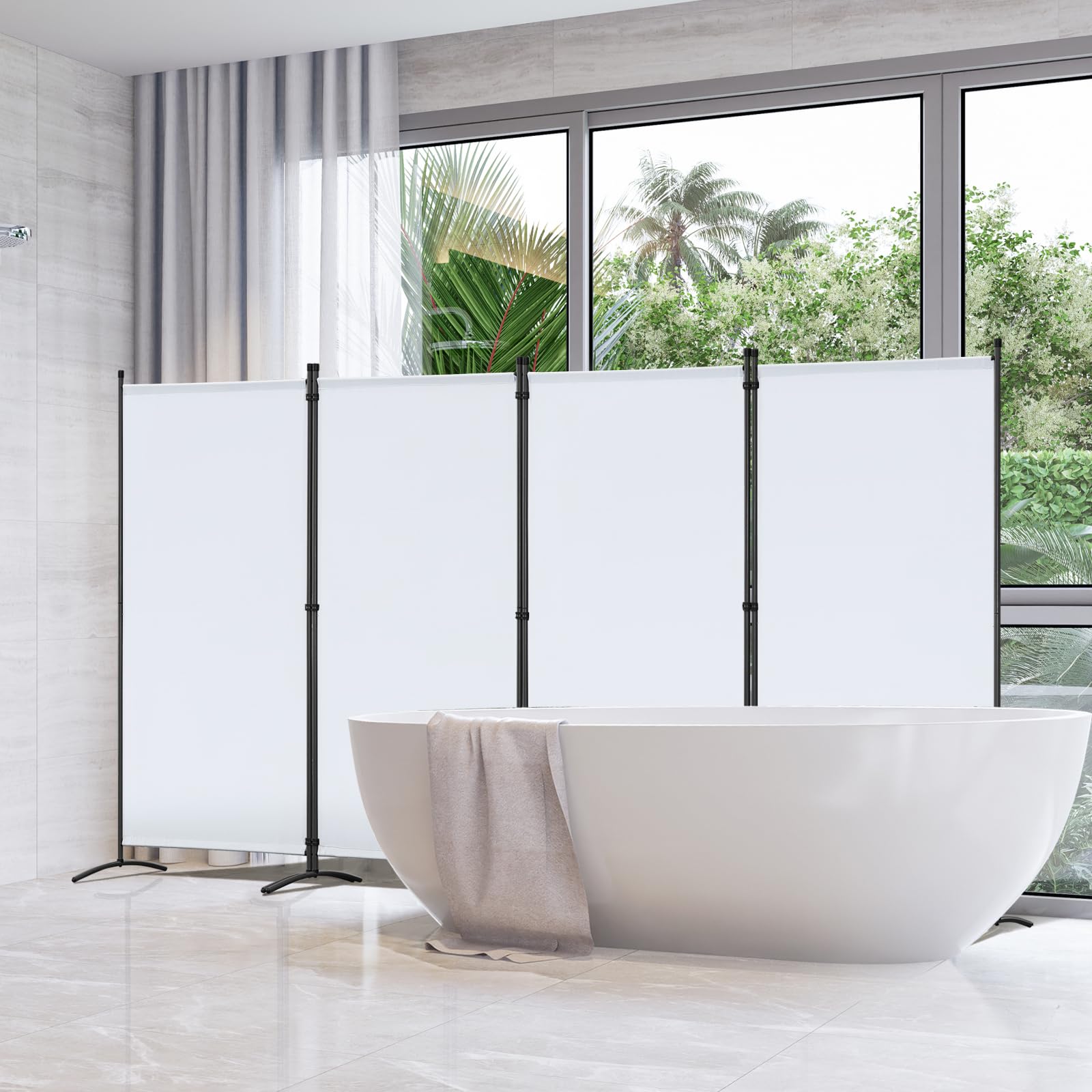 Angel Living Biombo Divisor de Ambientes de 4 Paneles, Biombo Protector, Biombo Plegable, Separadores de Ambientes para Sala de Estar, Jardín, Exterior Natural 324 x 180 cm (Blanco)