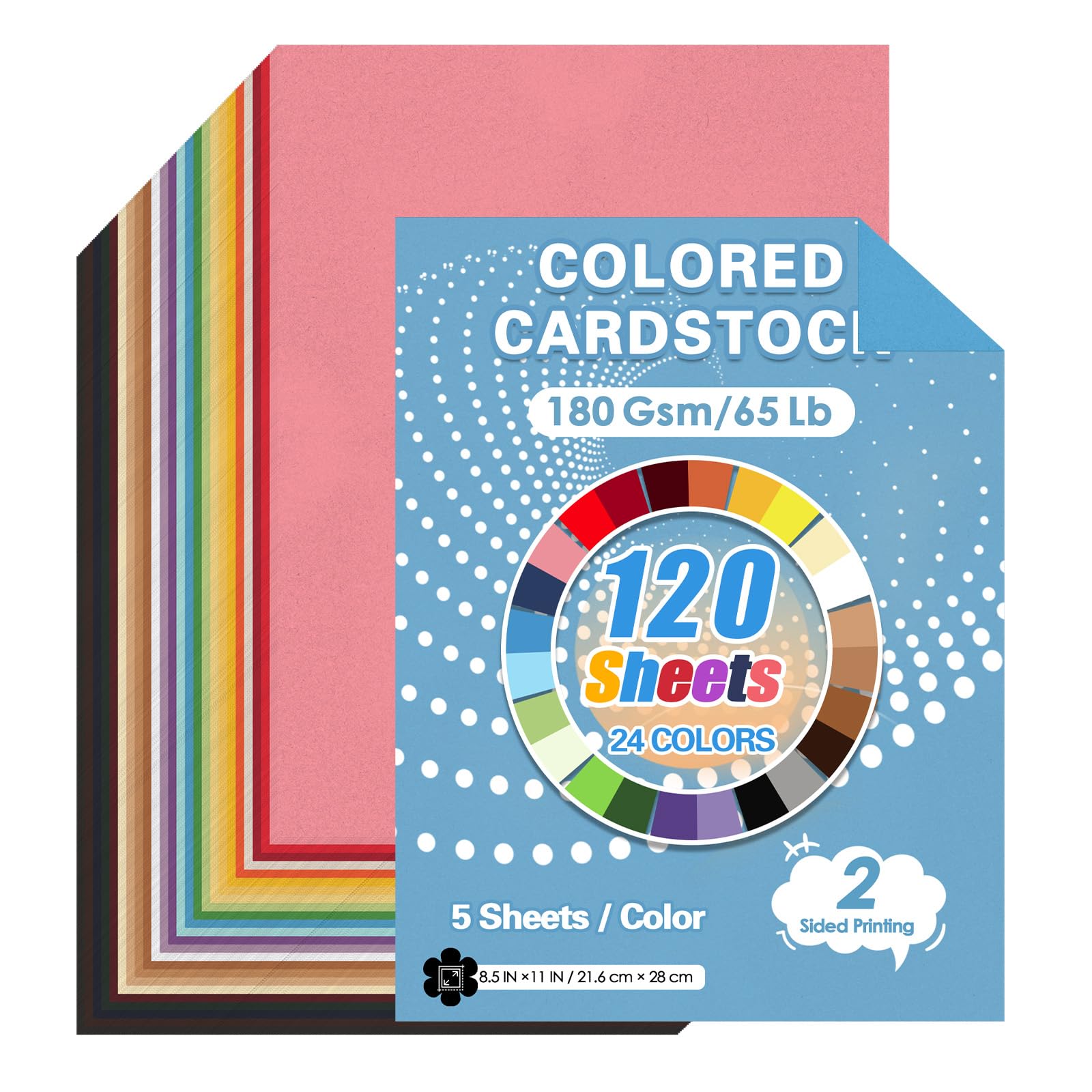 120 Blatt farbiger Karton, Großpackung, 180 g/m², farbiges Papier, 21,6 x 27,9 cm, verschiedene Farben, für Schule, Büro, Bastelarbeiten, Kartenherstellung