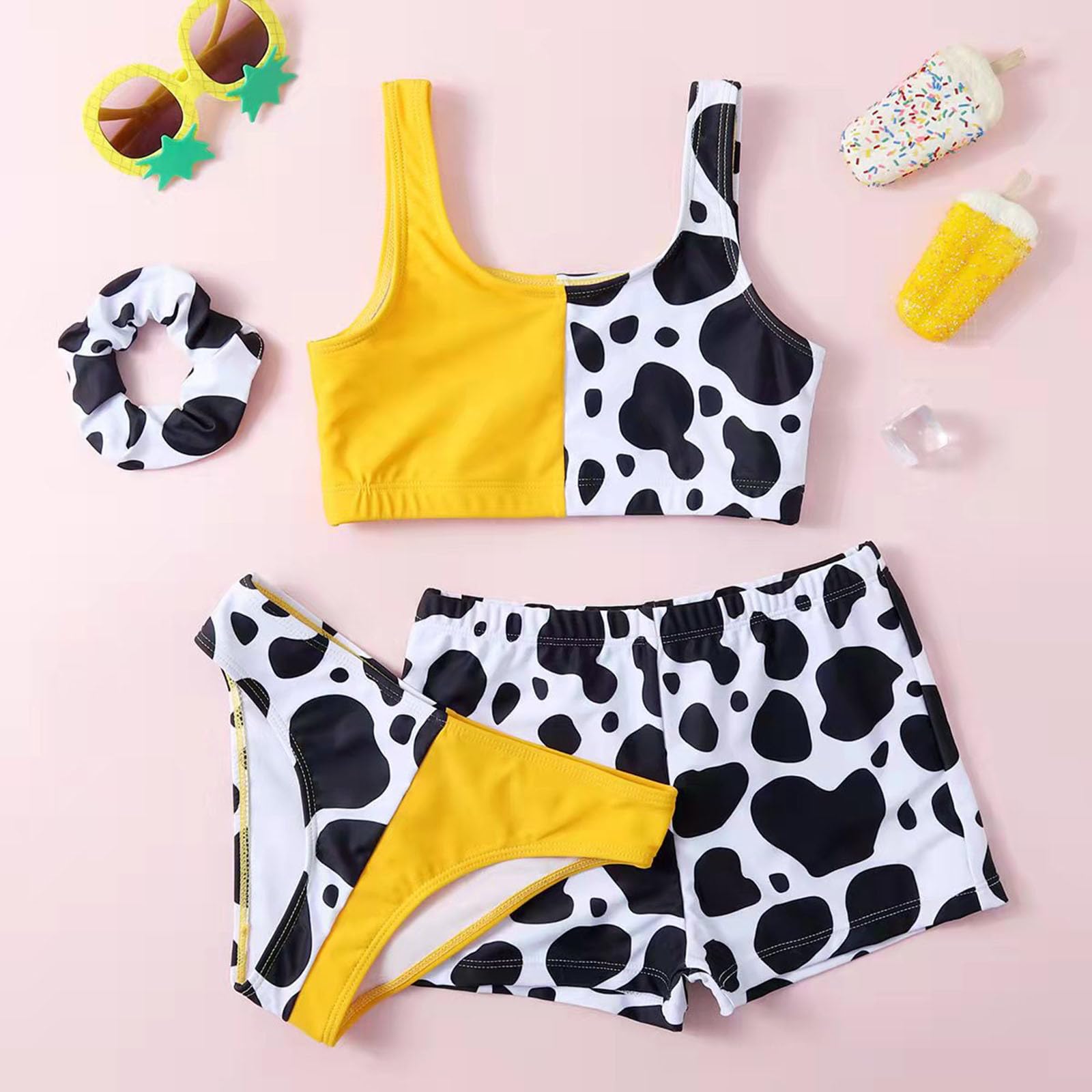 Traje de baño para niños pequeños bebé niña primavera verano impresión algodón sin mangas secado rápido impresión bikini 3 piezas traje de baño de playa ropa
