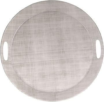 Luxe Linen 17" Round Melamine Serving Tray with Cutout Handles, Beige