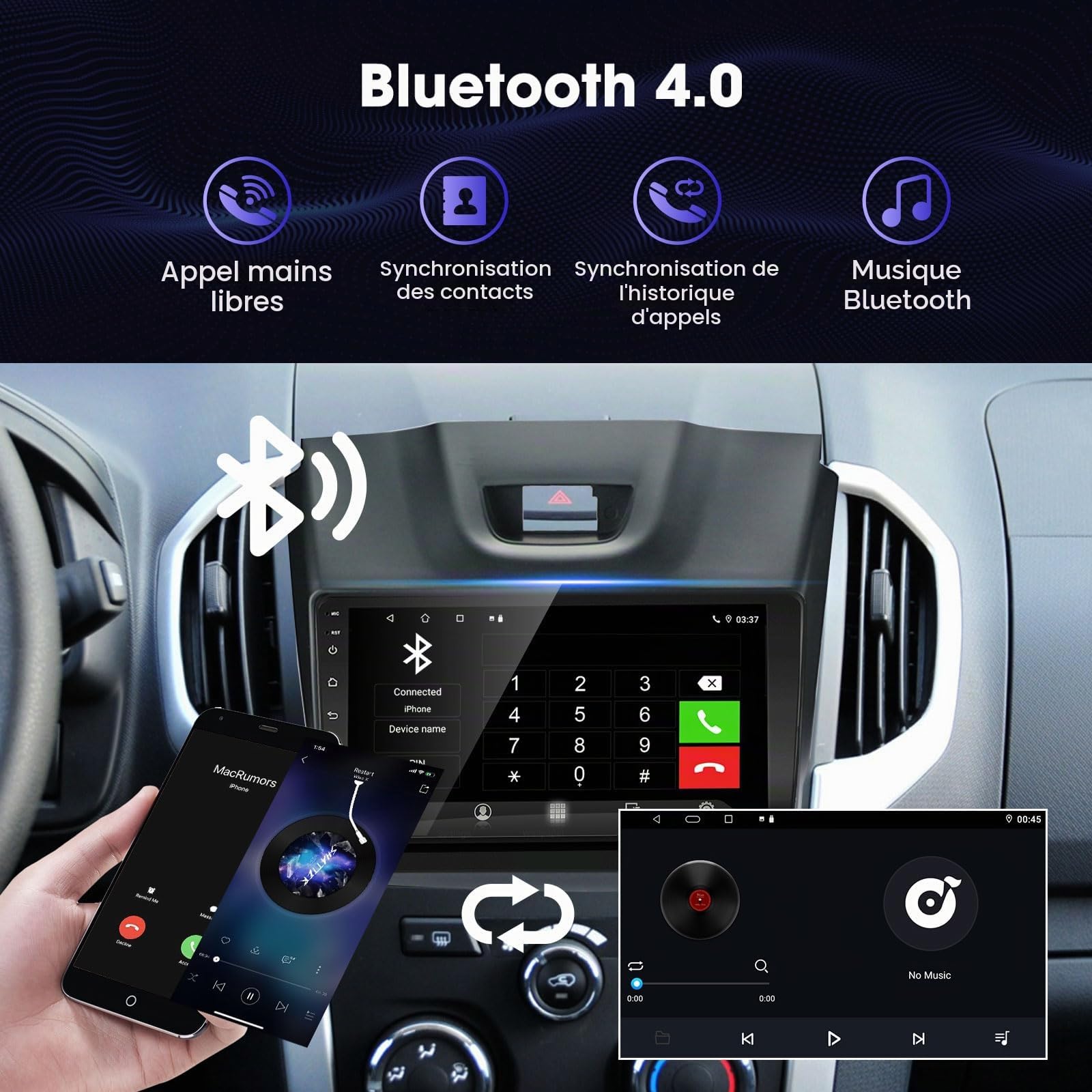 2 DIN Carplay Android Autoradio pour Isuzu D-Max 2012-2018, MU-X 2013-2017
