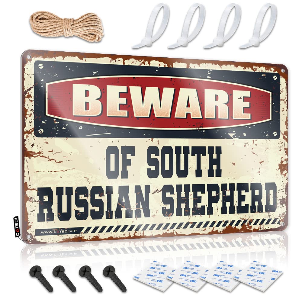 HELIOFORGE Garage Signs For Men Vintage Beware Of South Russian Shepherd Tin Sign Man Cave Funny Signs Personalized Man Cave Sign(30X40CM)