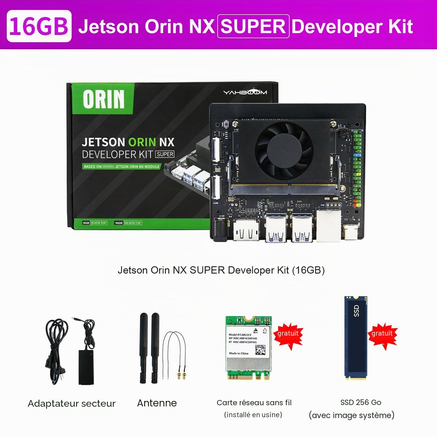 Yahboom Jetson Orin NX 16GB Super Development Kit,157 Tops,256GB SSD | Ubuntu 22.04 System AI Smart Robot Kit Heat Dissipation Suitable for Electronic Projects, Programmierung