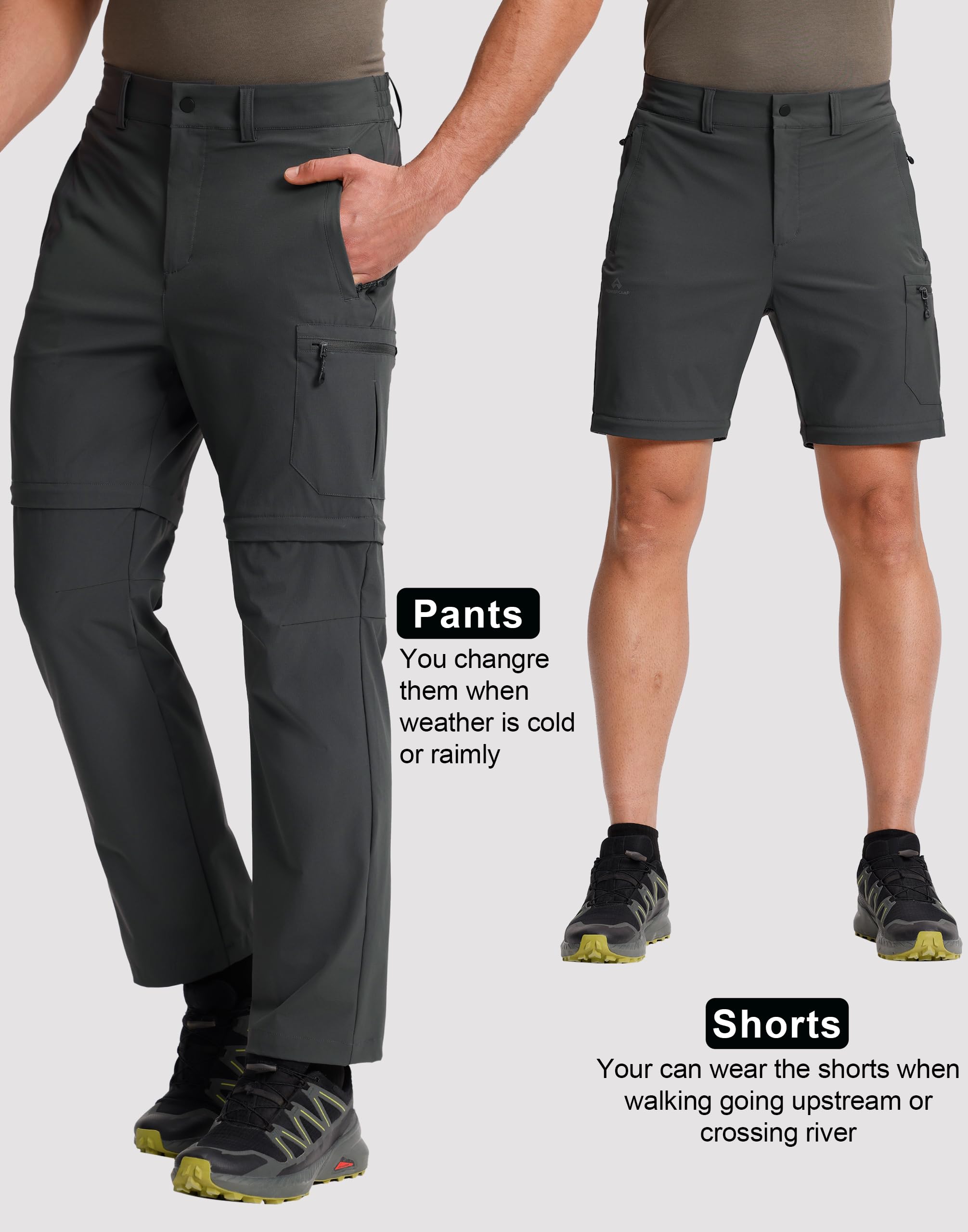 Pioneer Camp Pantalon de randonnée zippé pour homme - Amovible - Résistant et imperméable - Séchage rapide - Avec 4 poches pour le trekking