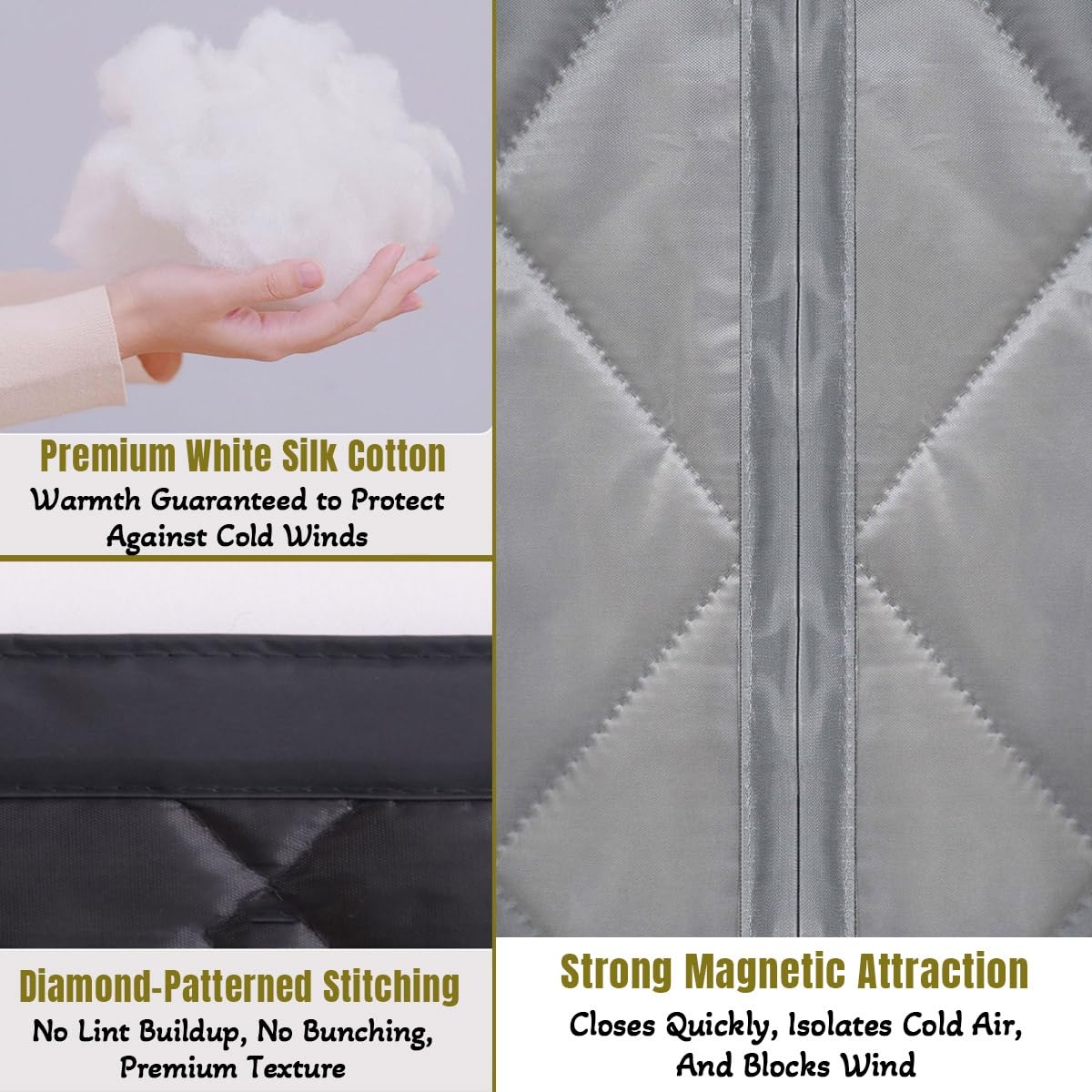 Türvorhang Kälteschutz Magnet Wärmeschutzvorhang 80x200cm 90x230cm 130x210cm Wasserdicht Winddicht Thermovorhang Für Balkontür, Kellertür, Wohnzimmer(Grau,110x210cm)