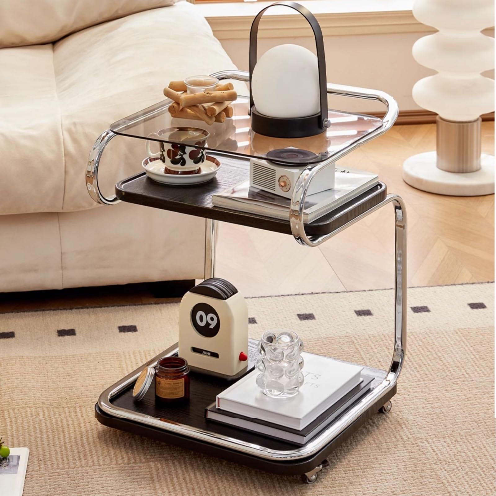 Amazon｜サイドテーブル キャスター付き金属製フレームと取り外し可能  