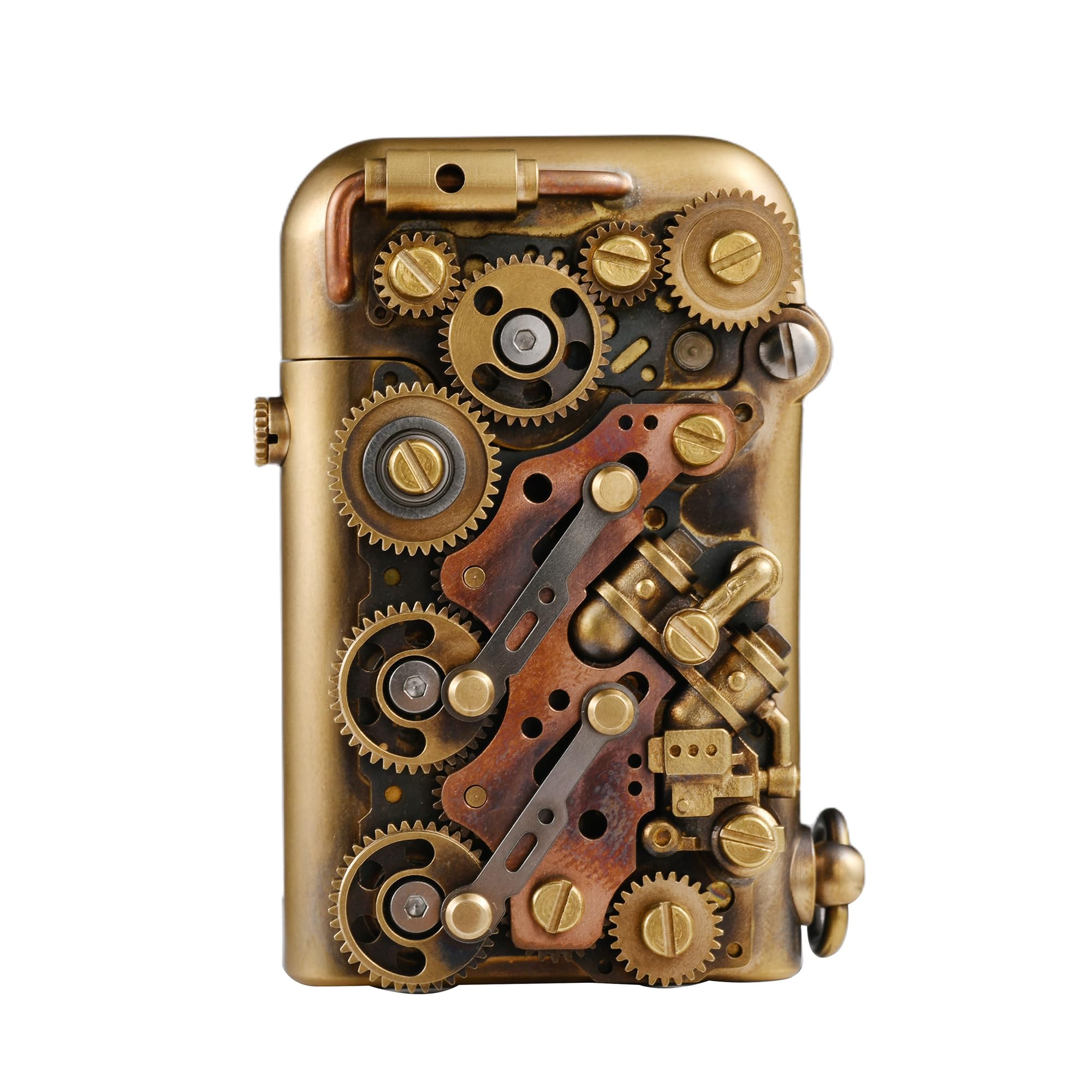 Steampunk Brass Vintage Classic Kerosene Lighter Automatic Ignition Safety Lock Complex Mechanical Gear Linkage Collectible Mens Gift Thorens