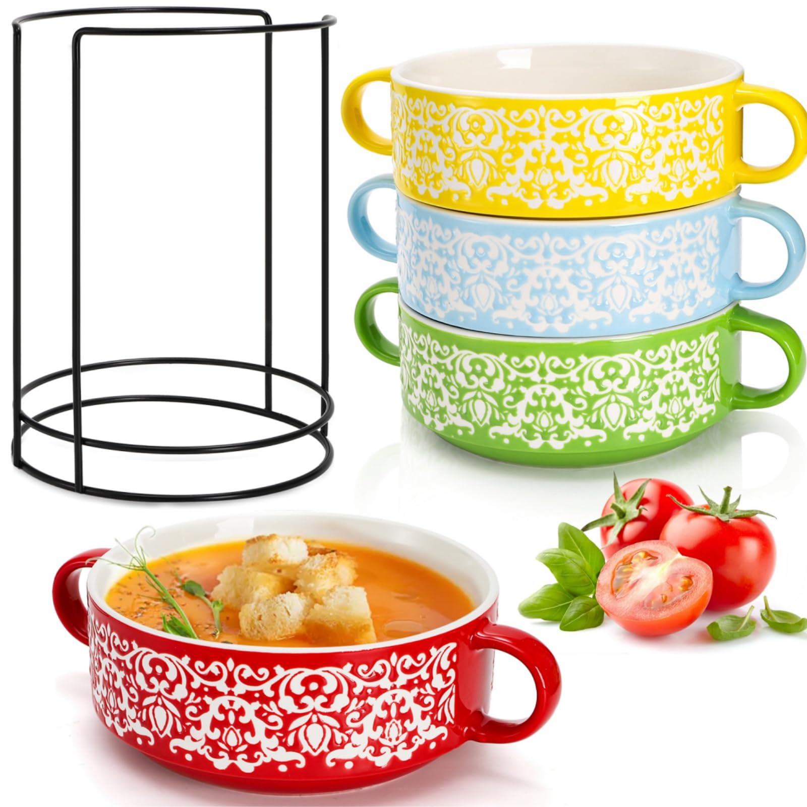 Amazon.com: Acshio Set of 4 French Onion Soup Bowls with Handles
