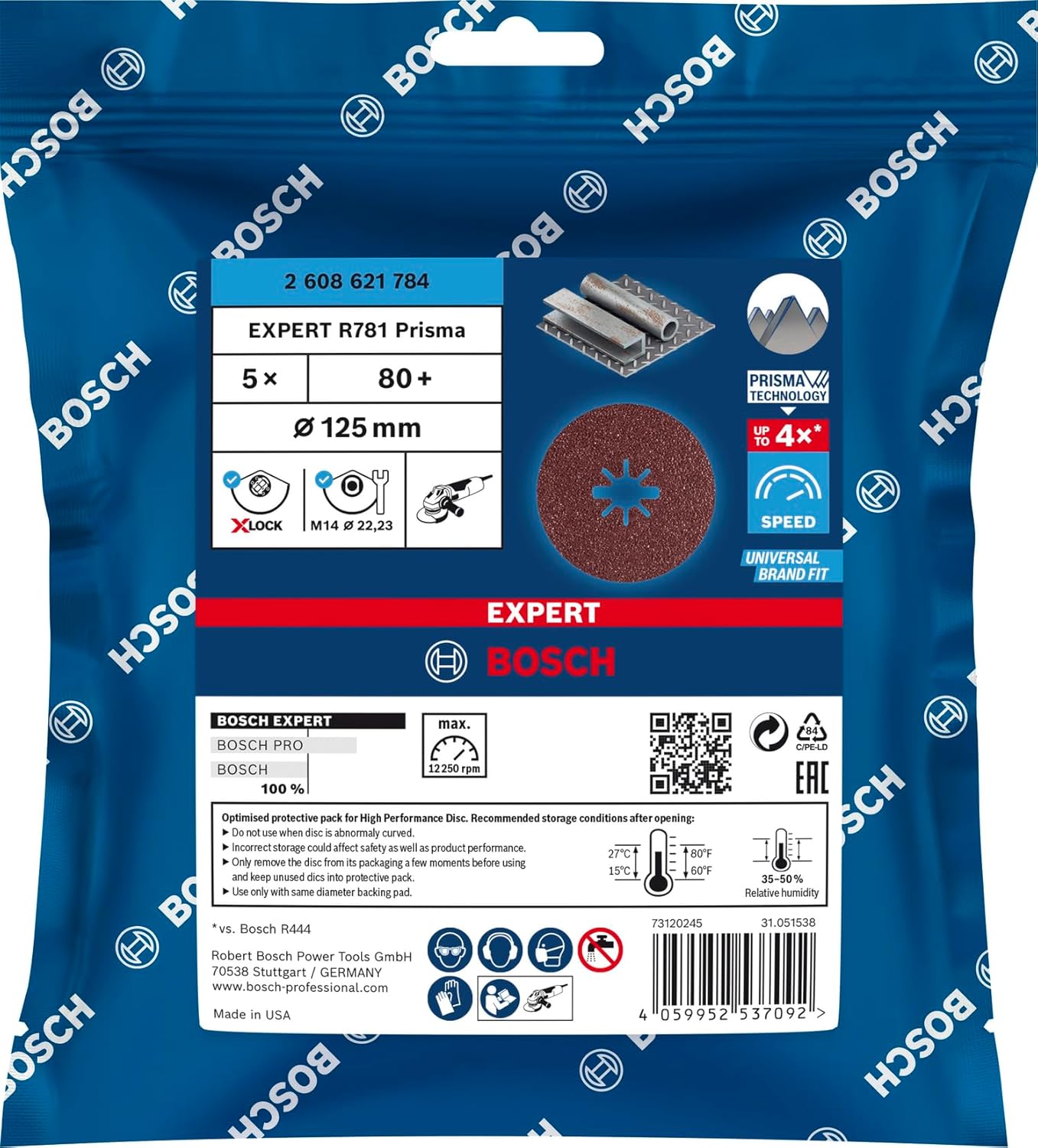 Bosch Professional 5x Expert R781 Prisma Ceramic X-LOCK Fibre Discs (Ø 125 mm, Grit 80, Accessories X-LOCK Angle Grinder)