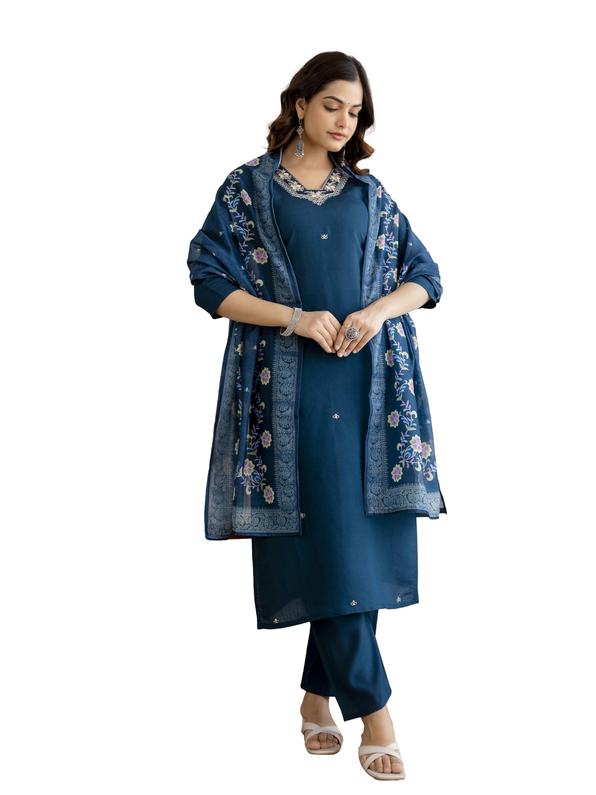 trendmalls Women’s Chanderi Cotton Embroidery Work Kurta Pant with Dupatta Set | Summer Ethnic Wear Kurta Set For Women-picture-30