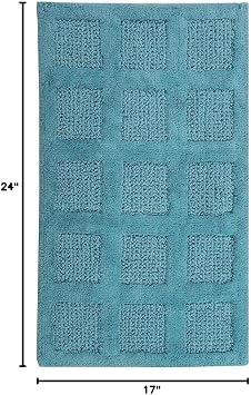 Knightsbridge Square Honeycomb 100% Cotton Reversible Bath Rug 17 X 24 Aqua