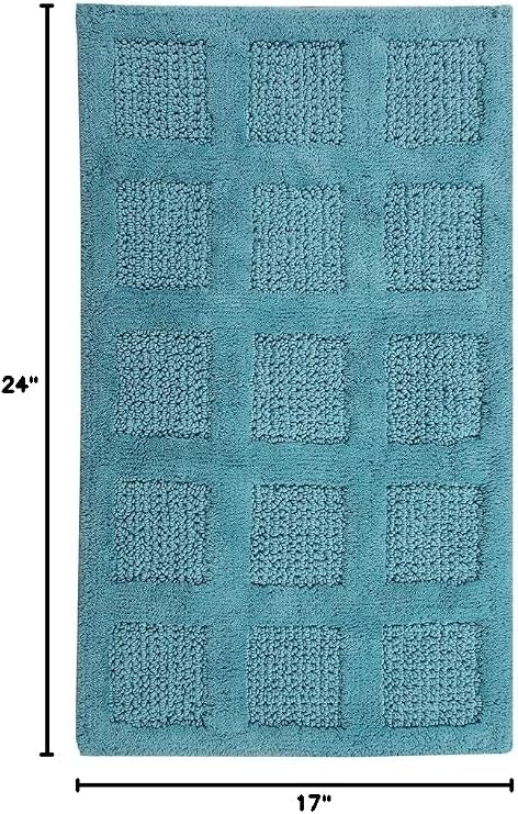 Knightsbridge Square Honeycomb 100% Cotton Reversible Bath Rug 17 X 24 Aqua