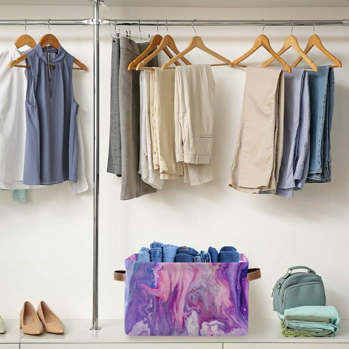 Storage Basket Cube Pastel Purple Marble Texture Large Collapsible Toys Storage Box Bin Laundry Organizer for Closet Shelf Nursery Kids Bedroom,15x11x9.5 in,2 Pack