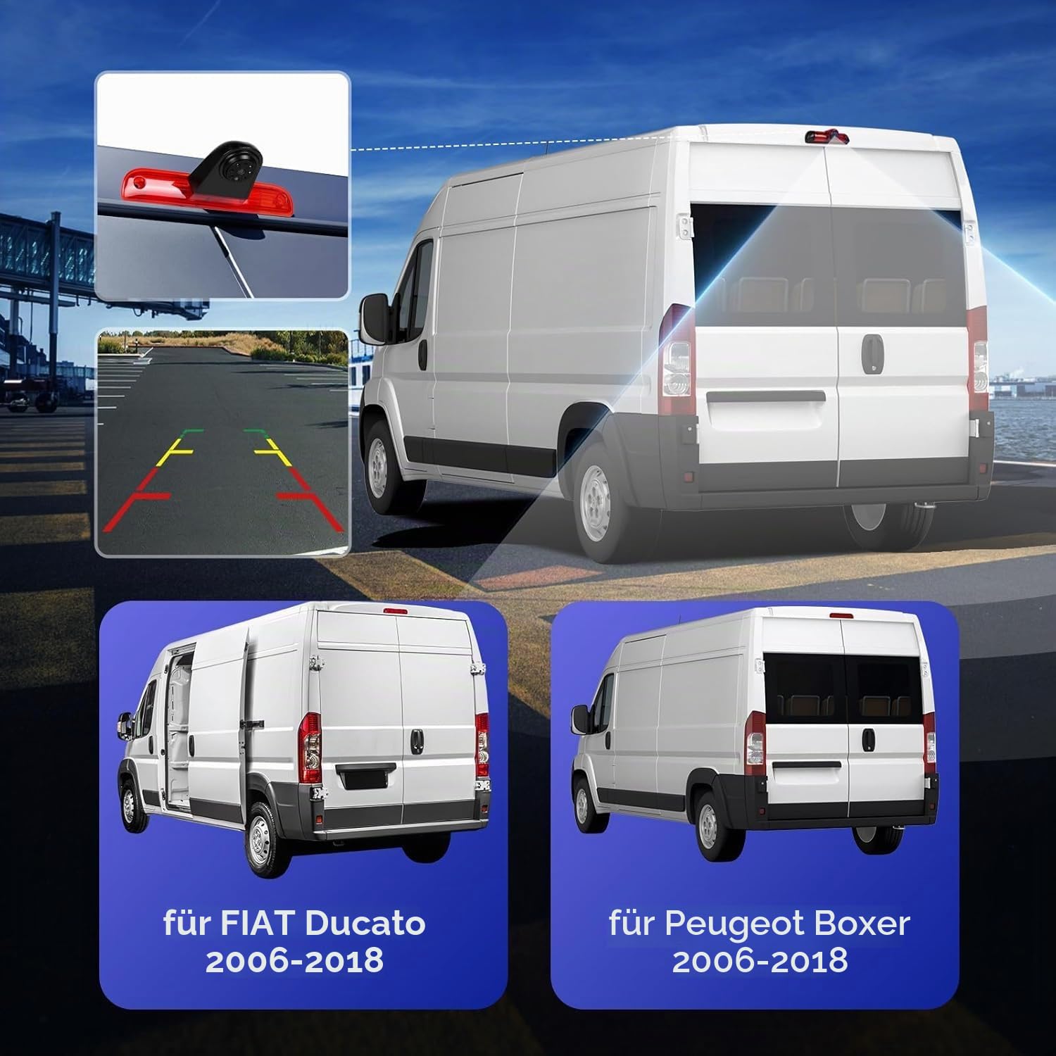 CAMECHO Bremsleuchte Rückfahrkamera HD Nachtsicht IP67 Wasserdichter Kamera für FIAT Ducato Peugeot Boxer 2006-2018 Dritte Bremslicht mit Weitwinkel 140°, 12V, 10M kabelgebundene Verbindung