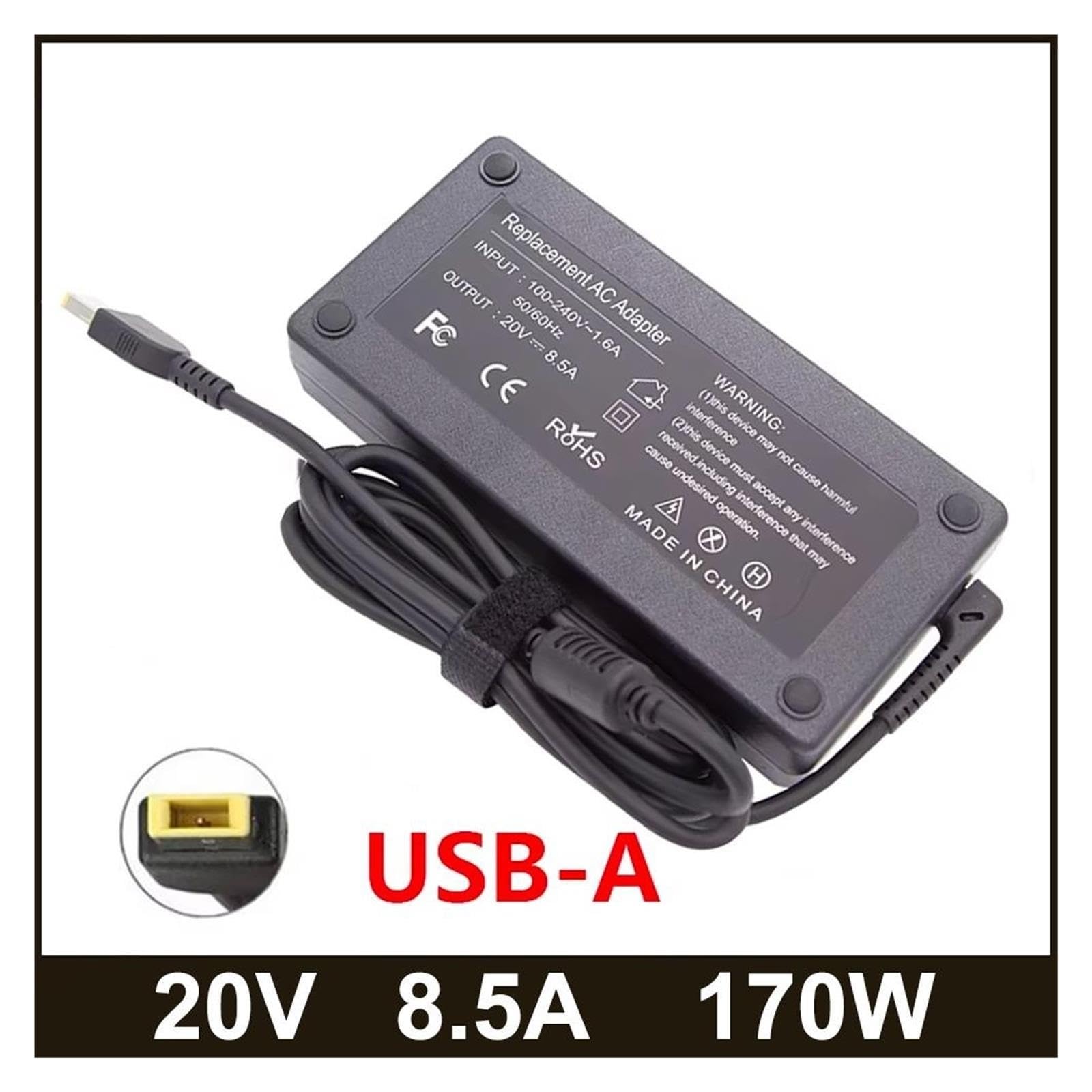 Adattatore Di Alimentazione CA 20 V 8,5 A 170 W, Compatibile Con ThinkPad, Caricabatterie Da Giro, Compatibile Con Legion, 5 Y7000P Y720-15 P50 P51 P70 P71 T440p T540p W540 W541 45N0514(With UK plug)