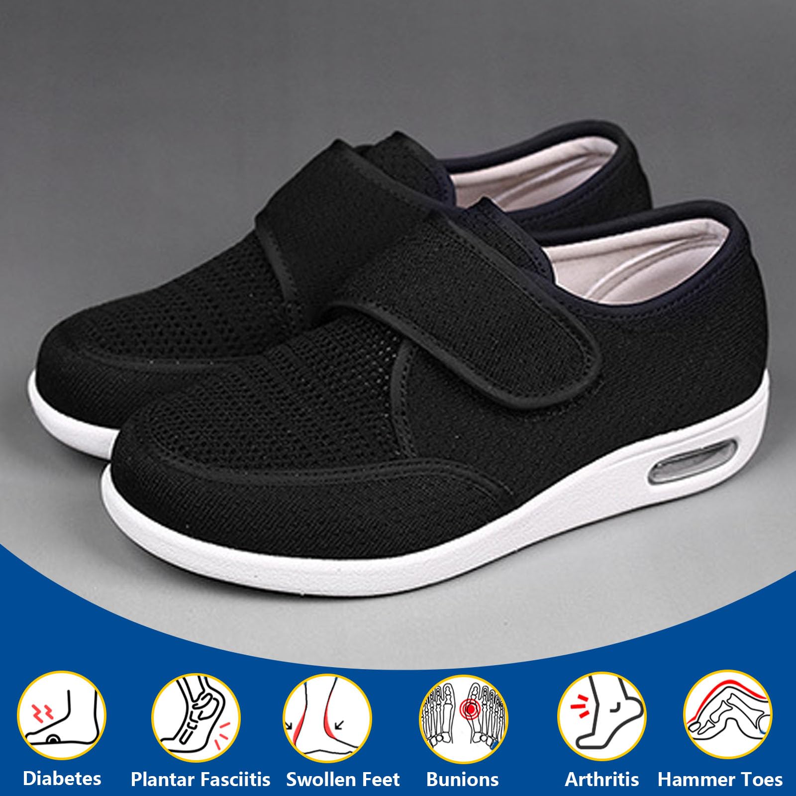 bumuam Respirable Zapatillas Zapatos,Antideslizante DiabéTico Zapatos Deportivos Casuales Ajustables Zapatos de Pies Hinchados para Personas MayoresEU 35(23cm/9in)