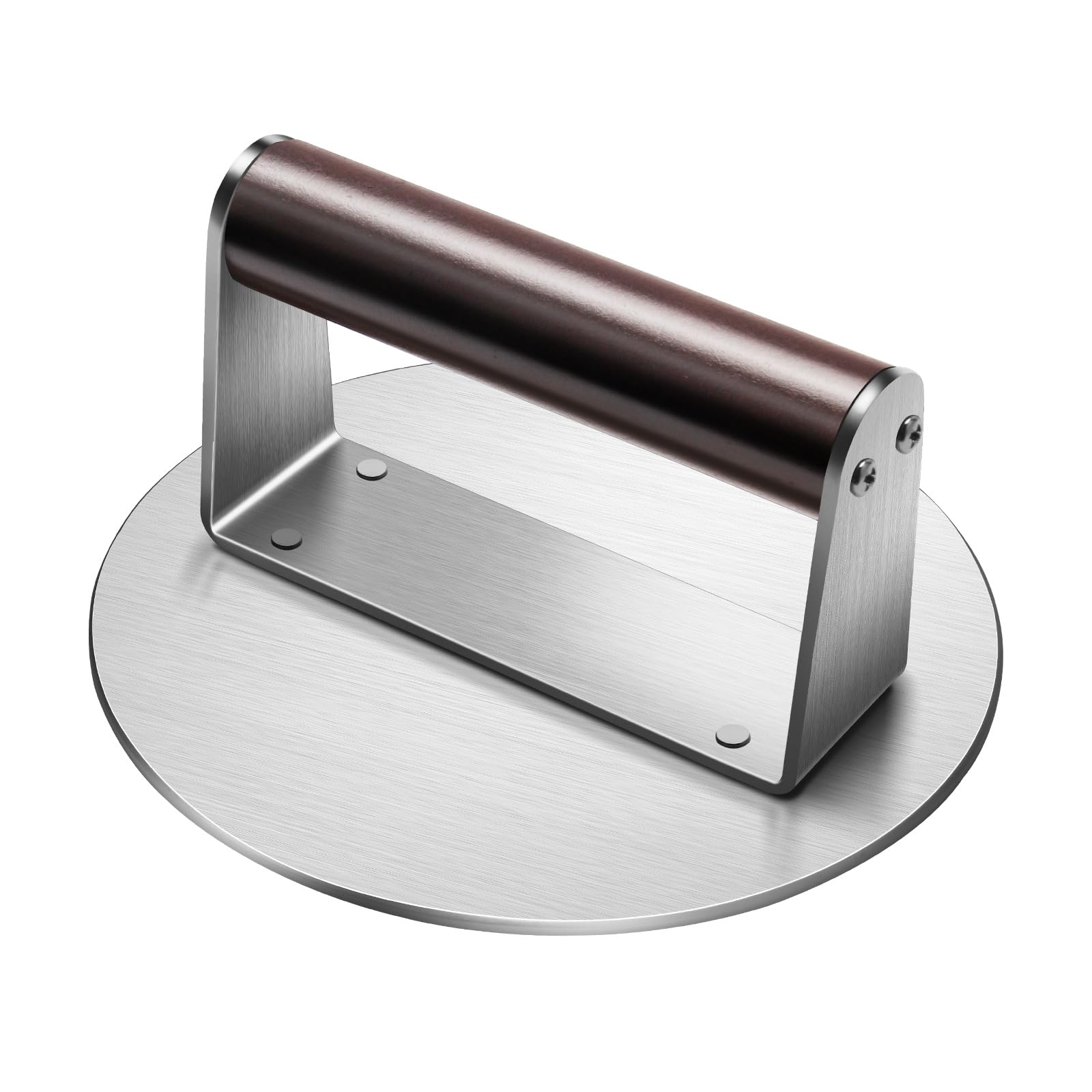Stainless Steel Burger Press, 6.3" NonStick Hamburger Smasher Tool &amp; Grill Press, 1.32lbs Grill Press with Wood Handle for Blackstone Camp Chef Pitboss Weber Griddle Grills(Round)