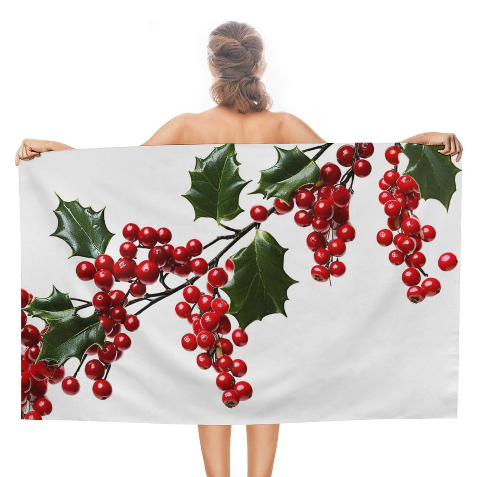 LSRCPD Beach Towels Holly Berry Branches Gym Camping Sports Bath For Adults Women 80X130Cm